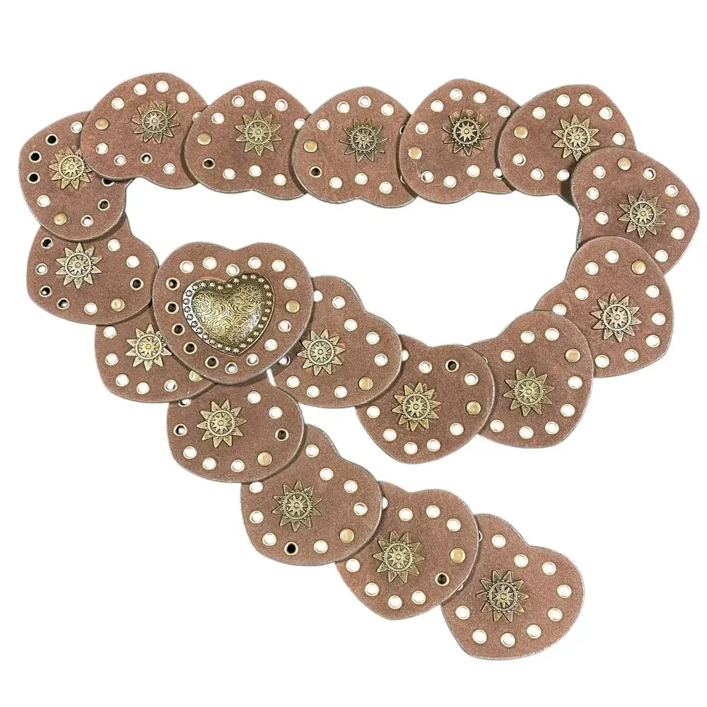 Western Heart Concho Faux Leather Belt Brown Adjustable Cowgirl Boho Rodeo